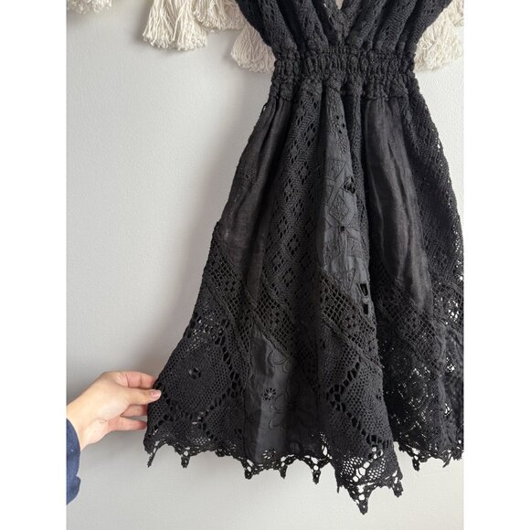 Temptation Positano Black Eyelet Crochet Smocked Mini Dress Coquette Whimsigoth - Picture 8 of 10